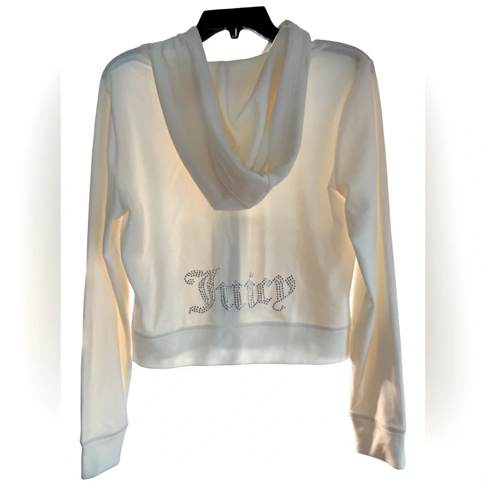 Juicy Couture NWT Sz L White Cream Velour Zipper Hoodie & Shorts Set (0664) - Picture 4 of 7